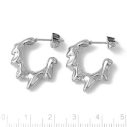 Earrings, open hoop with a melted look, stainless steel, 23x19mm, 2 pcs