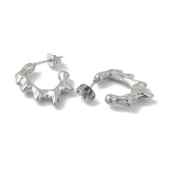 Earrings, open hoop with a melted look, stainless steel, 23x19mm, 2 pcs