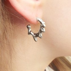 Earrings, open hoop with a melted look, stainless steel, 23x19mm, 2 pcs