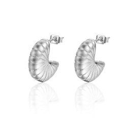 Stud earrings, spiral shell half-hoop, 304 stainless steel, 18x6 mm, 1 pair