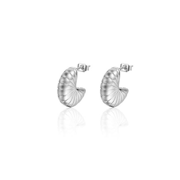 Stud earrings, spiral shell half-hoop, 304 stainless steel, 18x6 mm, 1 pair