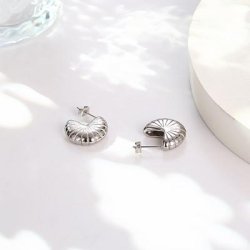 Stud earrings, spiral shell half-hoop, 304 stainless steel, 18x6 mm, 1 pair