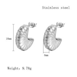 Stud earrings, spiral shell half-hoop, 304 stainless steel, 18x6 mm, 1 pair