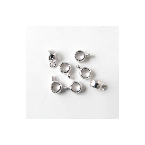 Ring/spacer bead, round, shiny silver-plated with eye, 6/3.5mm, diameter 3.5mm, 10pcs.