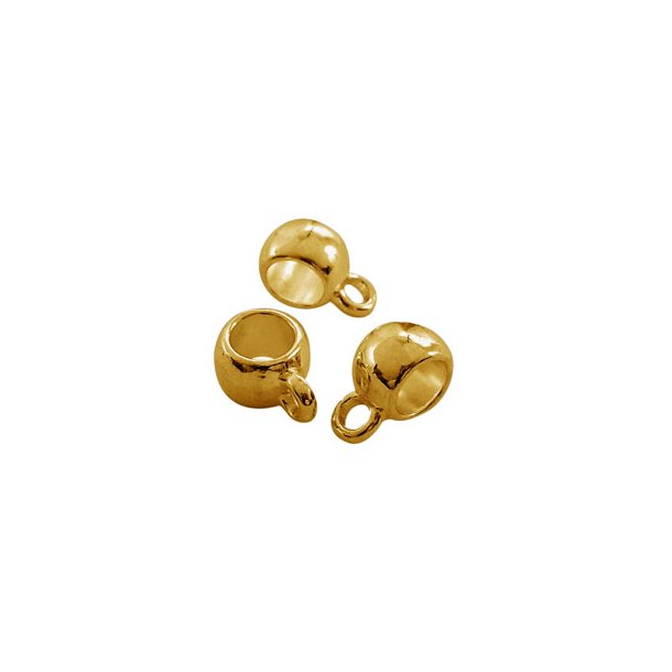 Ring/spacer bead, gilded brass with eye and 4,7mm hole, fits 5mm round stitched cord, 10pcs.
