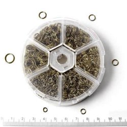 &Ouml;sen-Set in Kunststoffbeh&auml;lter, dunkel antik Messing, Gr&ouml;&szlig;e 4 mm bis 10 mm.