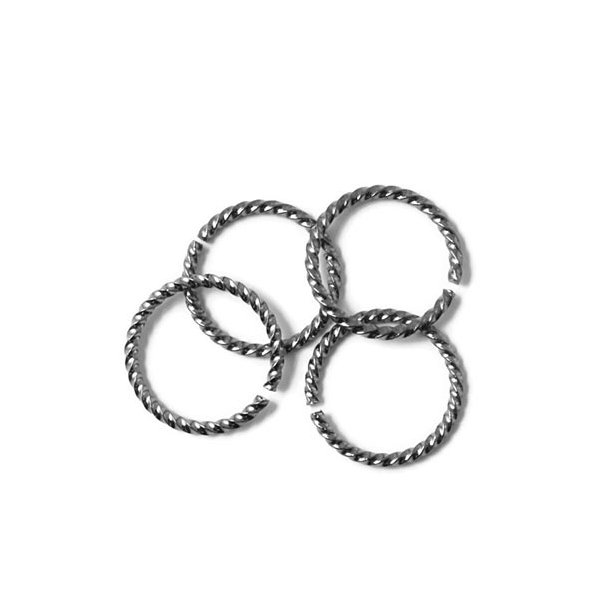 Twisted oxidised brass ring, open, 14x1,2mm, 10pcs.