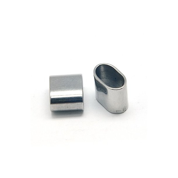 Ring / collector bead for cords, oval, stainless steel, 10x8x5mm, 2pcs