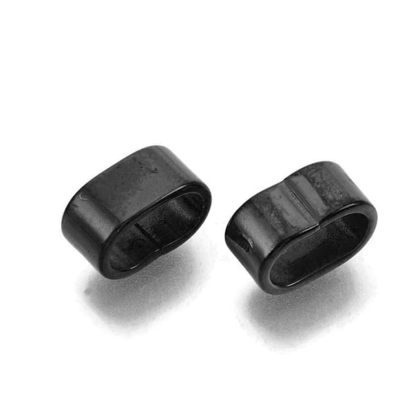 Rings/spacer beads, gunmetal coloured stainless steel, oval, 10x6x5mm, 2pcs