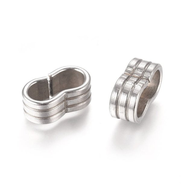 Ring / collector bead for cords, 3-grooved, oval, stainless steel, 13x7x5mm, 2pcs