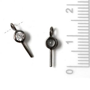 Eyepin, oxidised silver with cubic zirconia and lateral eye, 12x1mm, 1pc.