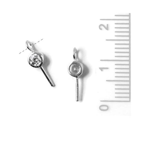 Eyepin, silver with cubic zirconia and lateral eye, 12x0.8mm, 1pc