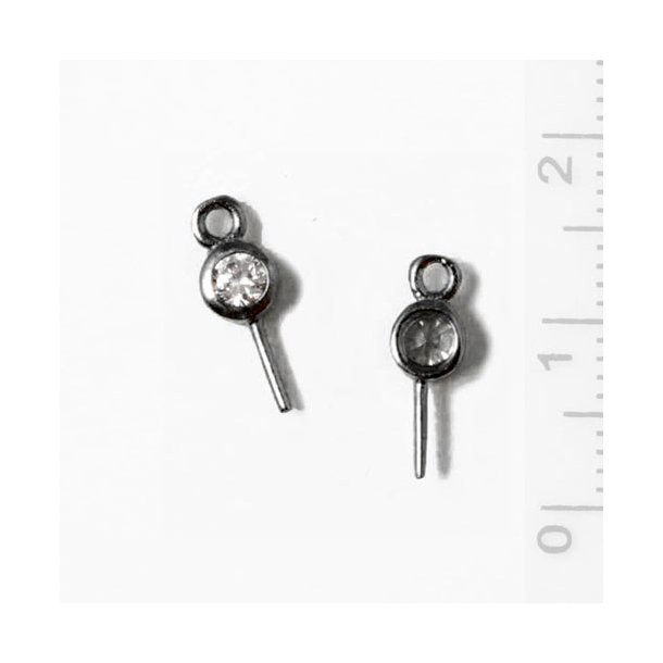 Eyepin, black silver with 3mm cubic zirconia, 12x0.8mm, 1pc