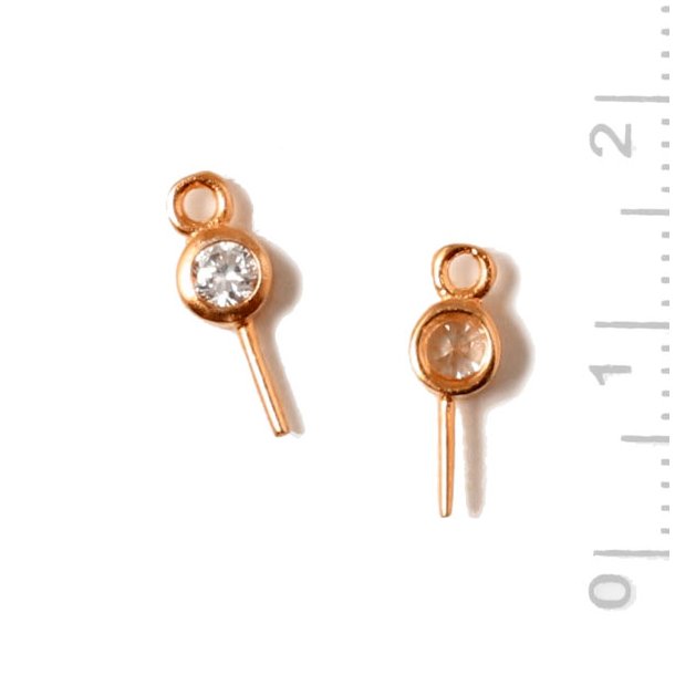 Eyepin, rose gold-plated silver with cubic zirconia, 12x0.8mm, 1pc