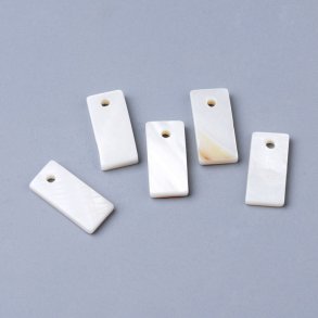 Mother-of-pearl pendant, rectangular with 1.5mm hole, natural white, 14,5x7mm, 4 pcs