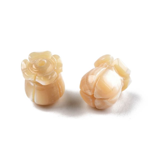Shell beads, flower, natural trochus shell, natural colour, 9.5x8x8 mm, 4 pcs