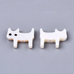 Perlmuttkatze mit Loch, naturwei, flache Perle, ca. 15x10x3 mm, 2 Stck