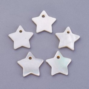 Stjerne vedh�ng, perlemor, r�hvid, 12x2mm, hulst�rrelse 1,2mm, 6 stk