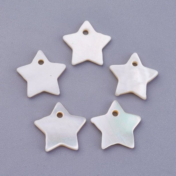 Star pendant, mother-of-pearl, off-white, 12x2mm, hole size 1.2mm, 6 pcs