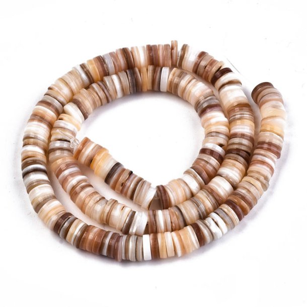 Mother of pearl, strand, coin with hole, Heishi, white-brown, approx. 8x1,5mm, 200pcs
