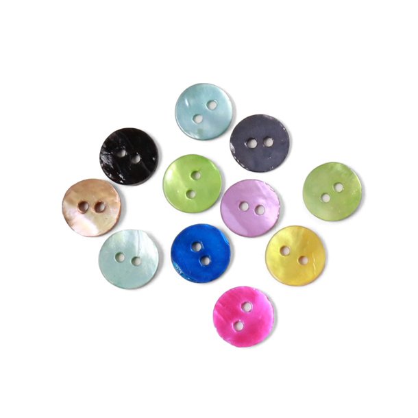 Mother-of-pearl button with 2 holes, assorted colours, 12x1 mm, 20pcs.