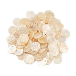 Capiz-muslingeskal vedh�ng, rund skive, r�hvid, 12-12,5 mm, hul 1,2-1,4 mm, 10 stk.