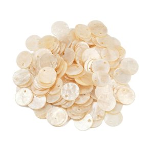 Capiz-Muschelanh�nger, Scheibe, naturwei�, 12-12,5 mm, Loch 1,2-1,4 mm, 10 Stk.