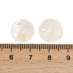 Capiz-muslingeskal vedh�ng, rund skive, r�hvid, 12-12,5 mm, hul 1,2-1,4 mm, 10 stk.