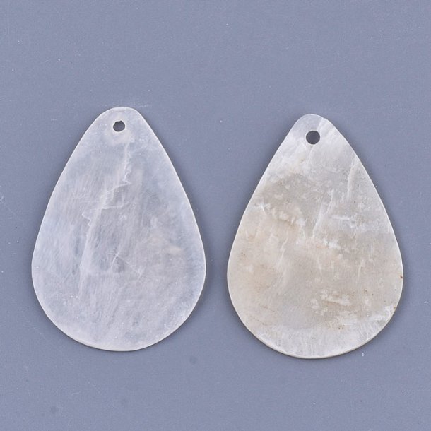 Mother of pearl disc, flat, drop shape, transparent, size 37,5x25,5 mm. 6 pcs.