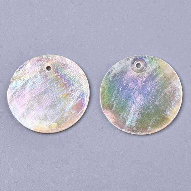 Mother of pearl disc, flat round, AB translucent, alternating, diameter 25 mm. 6 pcs.