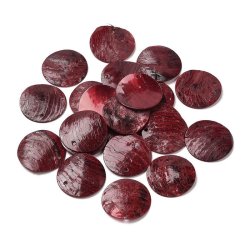 Muslingeskal vedh�ng, flad rund, m�rker�d, 20,5 mm, hul 1,5 mm, 10 stk.