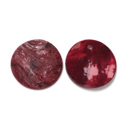 Muslingeskal vedh�ng, flad rund, m�rker�d, 20,5 mm, hul 1,5 mm, 10 stk.