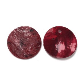 Muslingeskal vedh�ng, flad rund, m�rker�d, 20,5 mm, hul 1,5 mm, 10 stk.