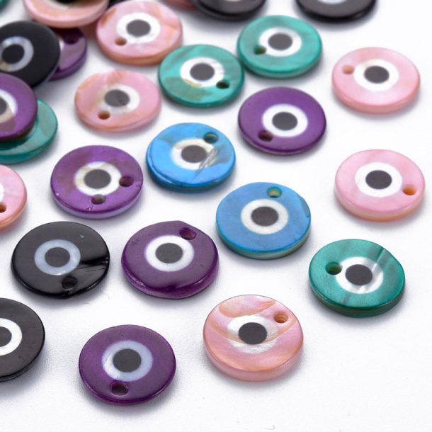 Mother-of-pearl pendant, mixed colors, symbol for warding off evil eyes, 10x3 mm, 6 pcs