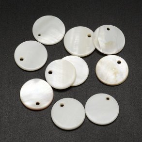 Mother-of-pearl pendant, coin shape with 1mm hole, natural white, 18x2mm, 4 pcs