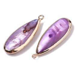 Perlmutter-Anhnger, gefasster Tropfen, vergoldetes Messing, lila, 33x11x5 mm, 1 Stck