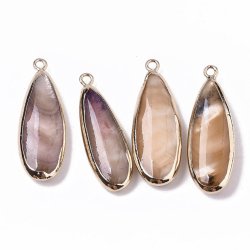 Perlmuttanh�nger, eingefasster Tropfen, Bisque und Gold, 31-33 mm, 1 St�ck