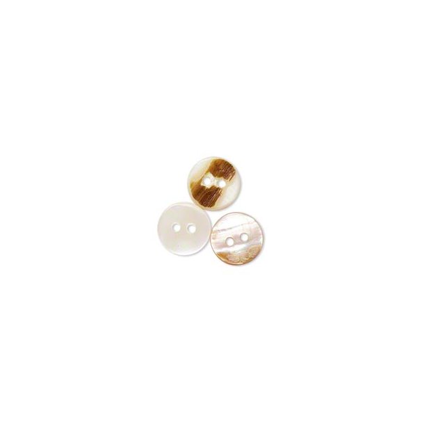 Mother-of-pearl button, natural white / brown, 2 holes , 10x2 mm, 4pcs.
