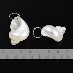 Havsneglehus vedh�ng, perlemorshvid, med 12mm �sken, ca. 27x24 mm, 2 Stk
