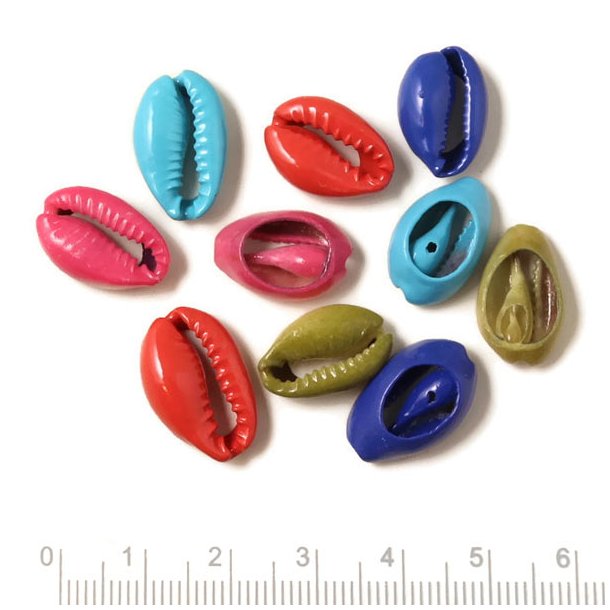 Oval Cowrie shell, mixed colors, sliced, approx. 16-18x10mm, 20pcs