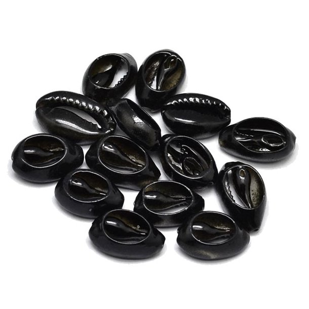 Cowrie shell, black, sliced, approx. 16-18x10mm, 10pcs