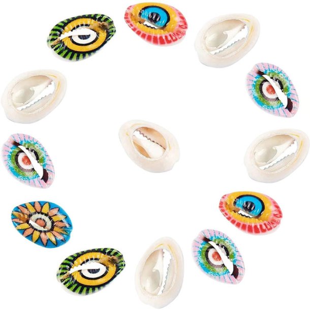 Cowrie shell, oval, cut through, mixed colours, approx. 21x10 mm, 4 pcs