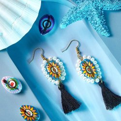 Kaurimuschel, oval, durchgeschnitten, gemischte Farben, ca. 21x10 mm, 4 St&uuml;ck