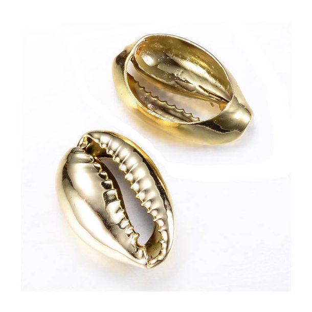 Oval Cowrie shell, golden, sliced, approx. 16-19x12mm, 4pcs