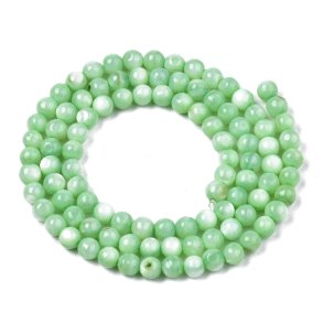 Muschelperlen, ganzer Strang, rund, hellgrün, 4 mm, ca. 95 Stk.