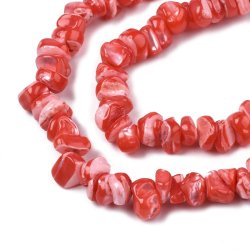 Perlmutt, rot, farbig, ganzer Strang, polierte St&uuml;cke, ca. 8x10x6mm, ca. 100 St&uuml;ck,