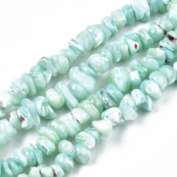Mother of pearl bead nuggets, uneven, turquoise, 5x12x7 mm, appx. 90 pcs
