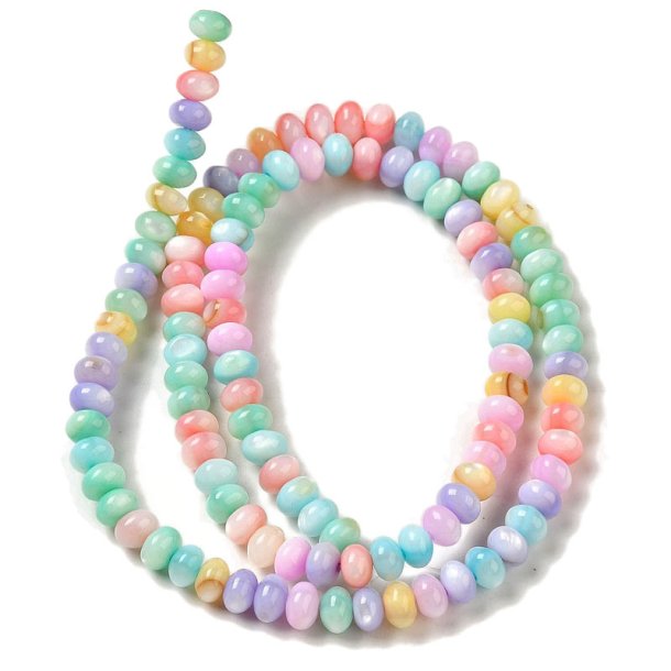 Shell beads, mixed dyed pastel colours, full strand, rondelle, 5x3 mm, appx. 110 pc