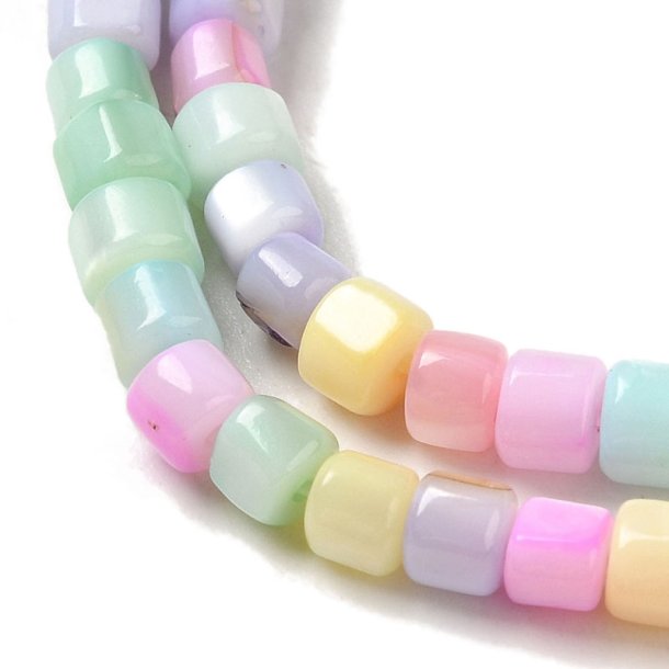 Mother-of-pearl beads, mixed pastel colours, full strand, square, 3x4 mm, 110 pcs