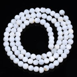 Muschelperlen, ganzer Strang, rund, wei, Perlmutteffekt, 4 mm, ca. 99 stk